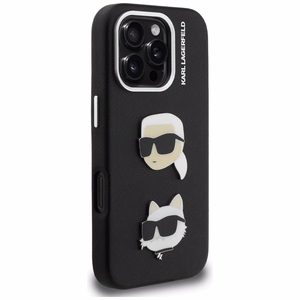 Karl Lagerfeld FW Grained Karl & Choupette Heads Pins Maciņš iPhone 16 Pro - melns