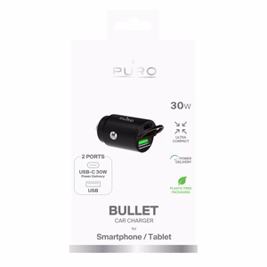 Puro Mini 30W Power Delivery USB-C USB-A automašīnas lādētājs - melns