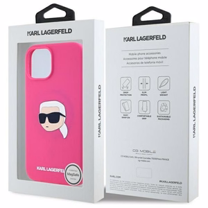 Karl Lagerfeld KLHMP15SSKHPPLF iPhone 15 6.1" fuksijas/fuksijas cietais apvalks Silikona Karl galvas apdruka MagSafe