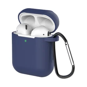 Apvalks AirPods 2 / AirPods 1 Silikona mīksts austiņu apvalks + Atslēgu piekariņš karabīnes piekariņš zila (Apvalks D)