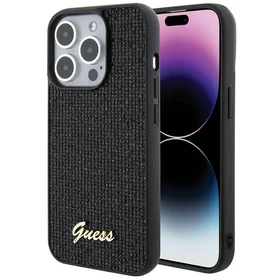 Guess Disko Metāla Uzraksts viedtālruņa apvalks iPhone 15 Pro - melns