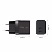 Crong Ultra Compact GaN - 2x USB-C 35W PD 3.0 tīkla lādētājs with PPS (melns)