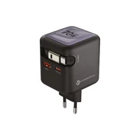 FORCELL F-ENERGY GaN III VT-R7 ceļojumu lādētājs ar izvelkamu kabeli Type C un 1x Type C, 1x USB A uzlādes portiem PD QC4.0 3A 70W pelēks