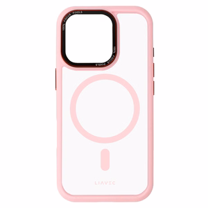 Liavec Hybrid Magsafe Skaidrs viedtālruņa apvalks Iphone 16 Pro gaiši rozā