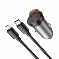 Automobiļa lādētājs Hoco 2 x USB C QC PD 45W + kabelis USB C uz Lightning NZ16B metāla pelēks
