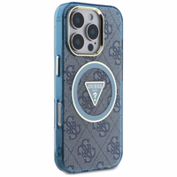 Guess IML Metal Glitter 4G Circle Triangle magnētiskais viedtālruņa apvalks iPhone 16 Pro - zils