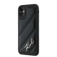 Karl Lagerfeld Diagonal Quilted Script apvalks viedtālrunim iPhone 11 / Xr - melns