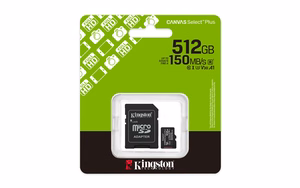 Kingston Technology 512GB microSDXC Canvas Select Plus Gen3 150MB/s A1 karte + adapteris