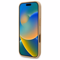 Karl Lagerfeld ādas monogrammas metāla logotipa magnētiskais viedtālruņa apvalks iPhone 16 Pro - bēšs