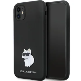 Karl Lagerfeld KLHCN61SMHCNPK viedtālruņa apvalks iPhone 11 / Xr - melns silikona C metāla piespraude