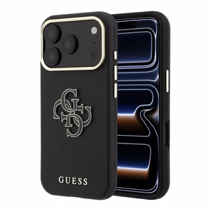 Guess Grained & Big Resin Logo vāciņš iPhone 18 Pro Max / 17 Pro Max – melns