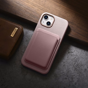 iCarer Litchi Premium ādas viedtālruņa apvalks iPhone 14 Plus Magnētiskais ādas apvalks ar MagSafe Rozā (WMI14220711-PK)