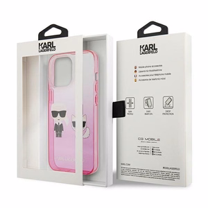 Karl Lagerfeld Gradient Ikonik Karl&Choupette viedtālruņa apvalks iPhone 13 Pro / iPhone 13 – rozā