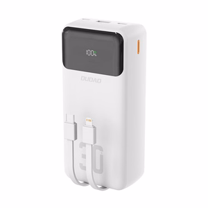 Dudao K15Max 30000mAh PD 22,5W ārējā baterija ar USB-C un Lightning kabeļiem - balta