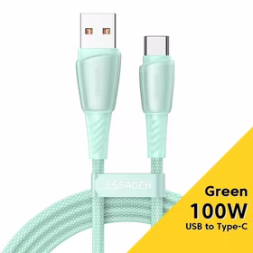 USB Kabelis Essager "Rainbow" Zaļš "Type-C" 200cm (up to 100W)