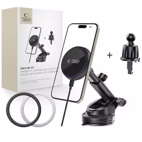 Tech-Protect MM15W-V4 Magnetic MagSafe 15W turētājs automašīnas kabīnai / vējstiklam / ventilācijas atverei - melns
