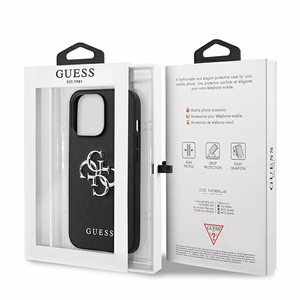 Guess Saffiano 4G Metal Logo viedtālruņa apvalks iPhone 13 Pro / 13 6.1 - melns