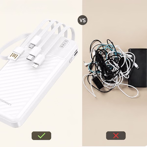 Wozinsky W11-W 10000mAh 10W portatīvais lādētājs ar iebūvētiem kabeļiem un lukturīti - balts