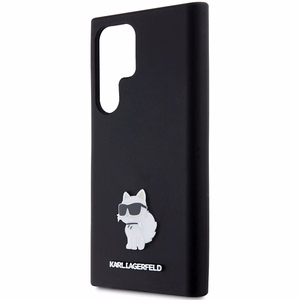 Karl Lagerfeld silikona Choupette metāla piespraude viedtālruņa apvalks Samsung Galaxy S23 Ultra - melns