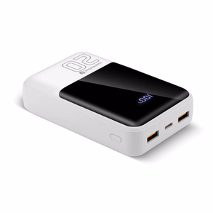 Ārējā baterija 20 000mAh, 2x USB, 1x USB-C 22,5W, QC4+, LCD ekrāns, balta