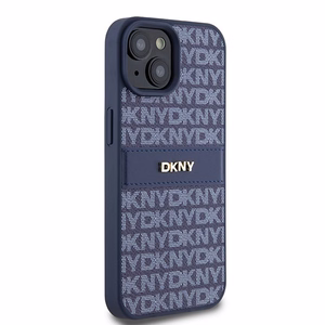 DKNY Ādas mono svītra un metāla logotips viedtālruņa apvalks iPhone 15 / 14 / 13 - zils
