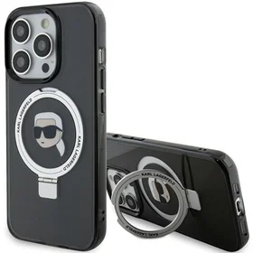 Karl Lagerfeld KLHMP15XHMRSKHK iPhone 15 Pro Max 6.7" melns ar statīvu Viedtālruņa apvalks Karl Head MagSafe