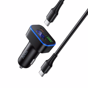auto lādētājs Hoco USB A + USB C PD QC3.0 48W + kabelis USB C to C Z63B melns