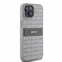 DKNY Ādas mono svītra un metāla logotips viedtālruņa apvalks iPhone 15 / 14 / 13 - bēšs