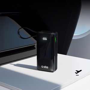 Внешний аккумулятор SBS 10000 mAh 20W со встроенным кабелем USB-C и цифровым дисплеем - чёрный