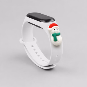 Ремешок Xmas для Xiaomi Mi Band 3 / 4 рождественский силиконовый браслет со снеговиком - белый