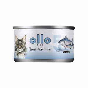 Ollo Cat No. 5 – mitrā kaķu barība ar tunci un lasi buljonā, 70 g