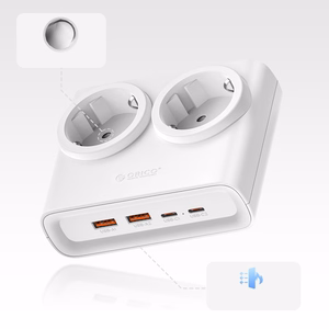 Orico PDC25 25W 6in1 strāvas sadalītājs 2x AC + 2x USB-A + 2x USB-C - balts