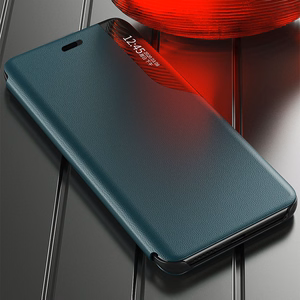 Eco Leather View Case elegants grāmatas tipa viedtālruņa apvalks ar statīvu iPhone 13 Pro Max zaļš