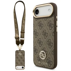 Guess 4G Strass Logo & Big Strap Metal Buttons Magnētiskais viedtālruņa apvalks iPhone Air - brūns