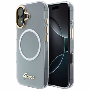 Guess IML Gradient Script Metal MagSafe Maciņš for iPhone 17 - balts