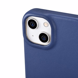 iCarer CE Premium ādas folio viedtālruņa apvalks iPhone 14 Plus magnētiskais atveramais ādas folio apvalks MagSafe zila