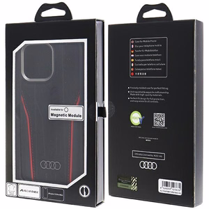 Audi īstas ādas viedtālruņa apvalks MagSafe iPhone 15 Pro Max - melns un sarkans