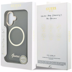 Guess IML Script Metal MagSafe Maciņš for iPhone 17 - melns