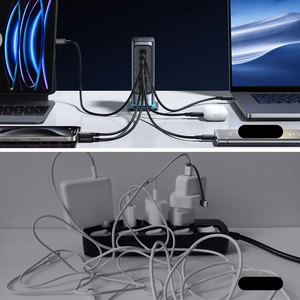 Joyroom JR-TCM02 daudzu pieslēgvietu GaN lādētājs 65W EU 4x USB-C 2x USB-A - tumši pelēks