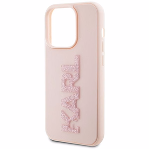 Karl Lagerfeld 3D gumijas spīdīgs logotips viedtālruņa apvalks iPhone 15 Pro - rozā