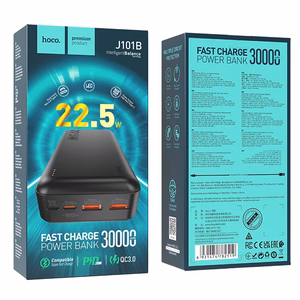 Ārējā baterija Power Bank Hoco J101B PD 20W+Quick Charge 3.0 22.5W 30000mAh melns