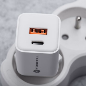 FORCELL F-ENERGY Mini GaN III VT-35C ceļojumu lādētājs ar 1 x Type C + 1x USB A ligzdām, PD QC4.0 35W balts