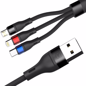 3mk Hyper Cable N-SERIES 3 in 1 USB-A / Lightning / Micro 1.2m 9V/2A 18W - melns