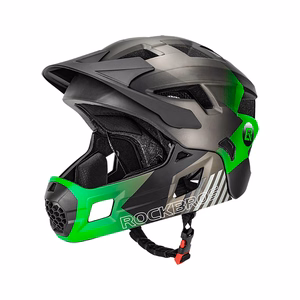 Rockbros TS-61 10110061003 bērnu velo ķivere ar noņemamu zoda aizsargu, izmērs S (48-52) - zaļa