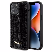 Guess Sequin Script Metal viedtālruņa apvalks iPhone 12/12 Pro - melns