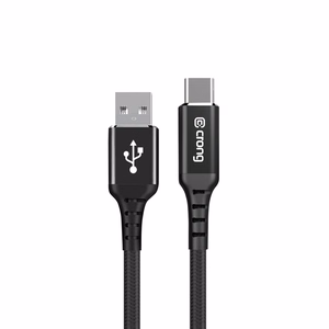 Crong Armor Link USB-A–USB-C kabelis, 25 cm, 60 W PD, 3 A, melns