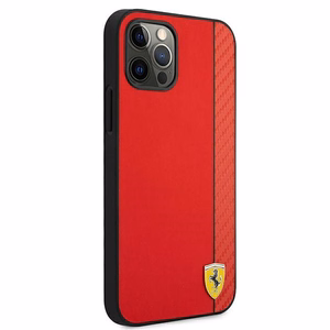 Ferrari FESAXHCP12LRE iPhone 12 Pro Max 6.7" sarkans/sarkans cietais viedtālruņa apvalks On Track Carbon Stripe