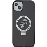 Karl Lagerfeld KLHMP15MHMRSKCK iPhone 15 Plus 6.7" melns/melns cietais apvalks ar gredzena statīvu Karl&Choupette Magnētiskais