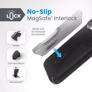 Speck Presidio2 Grip ClickLock MagSafe vāciņš ierīcei iPhone 15 Pro, melnā un slānekļpelēkā krāsā