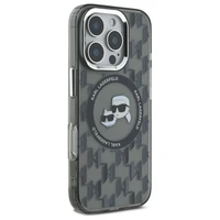 Karl Lagerfeld IML Monogramma Karl & Choupette Head Magnētiskais viedtālruņa apvalks iPhone 16 Pro - melns